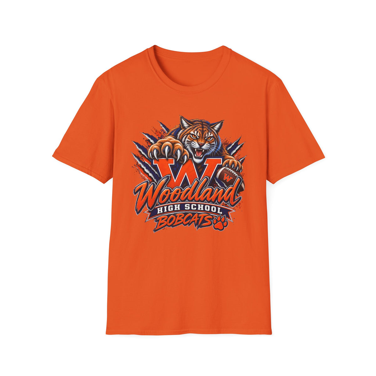 Bobcats High School T-Shirt — Woodland 'W' Mascot Tiger Design