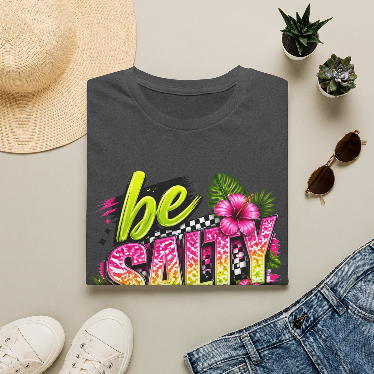 Be Salty Tropical T-Shirt — Floral Retro Beach Vibe Tee