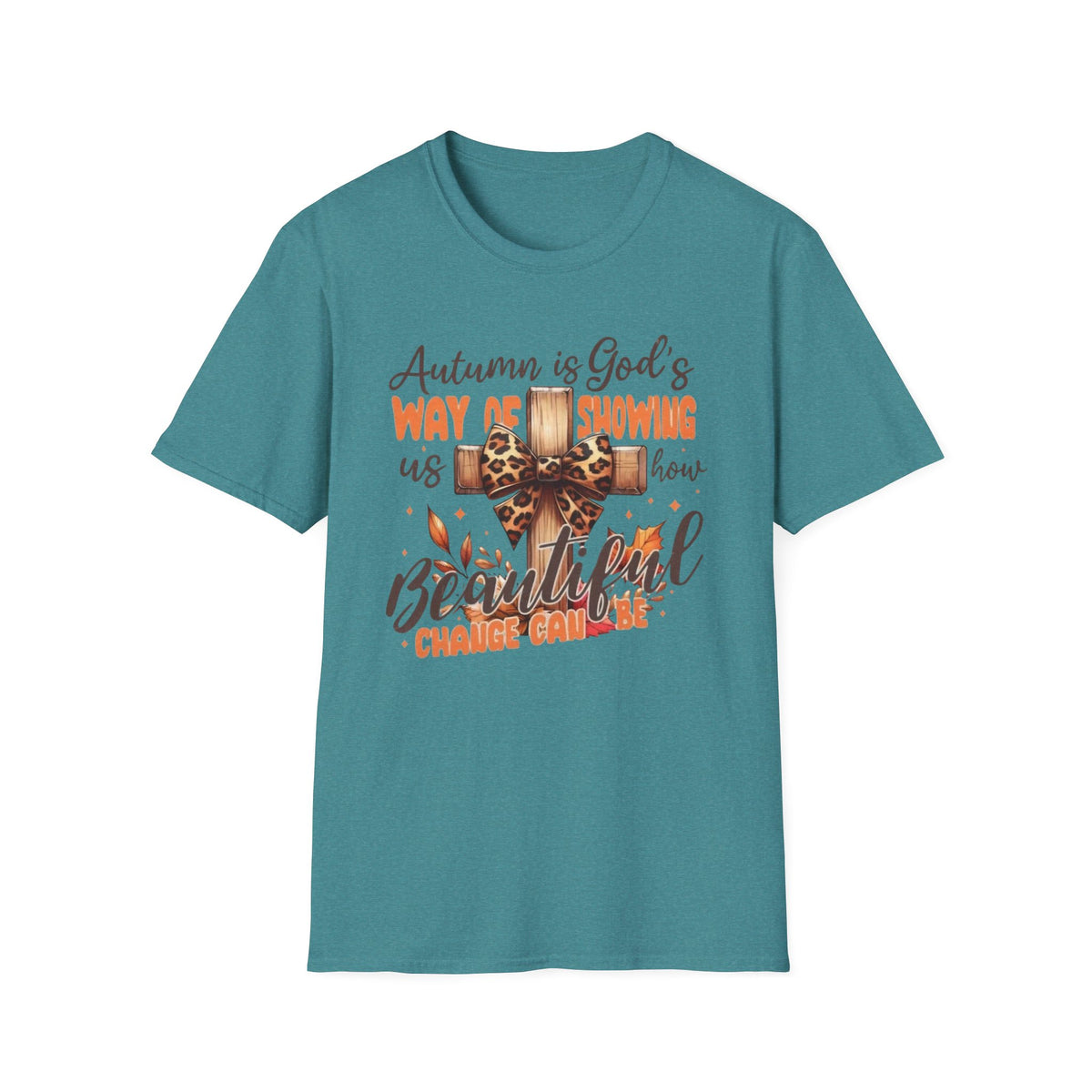Autumn Is God’s Way T-Shirt — Leopard Cross Fall Faith Tee