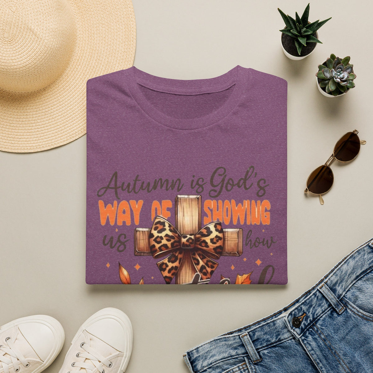 Autumn Is God’s Way T-Shirt — Leopard Cross Fall Faith Tee
