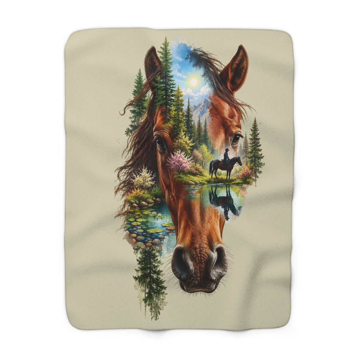 Horse Portrait Sherpa Blanket — Scenic Nature Equestrian Throw