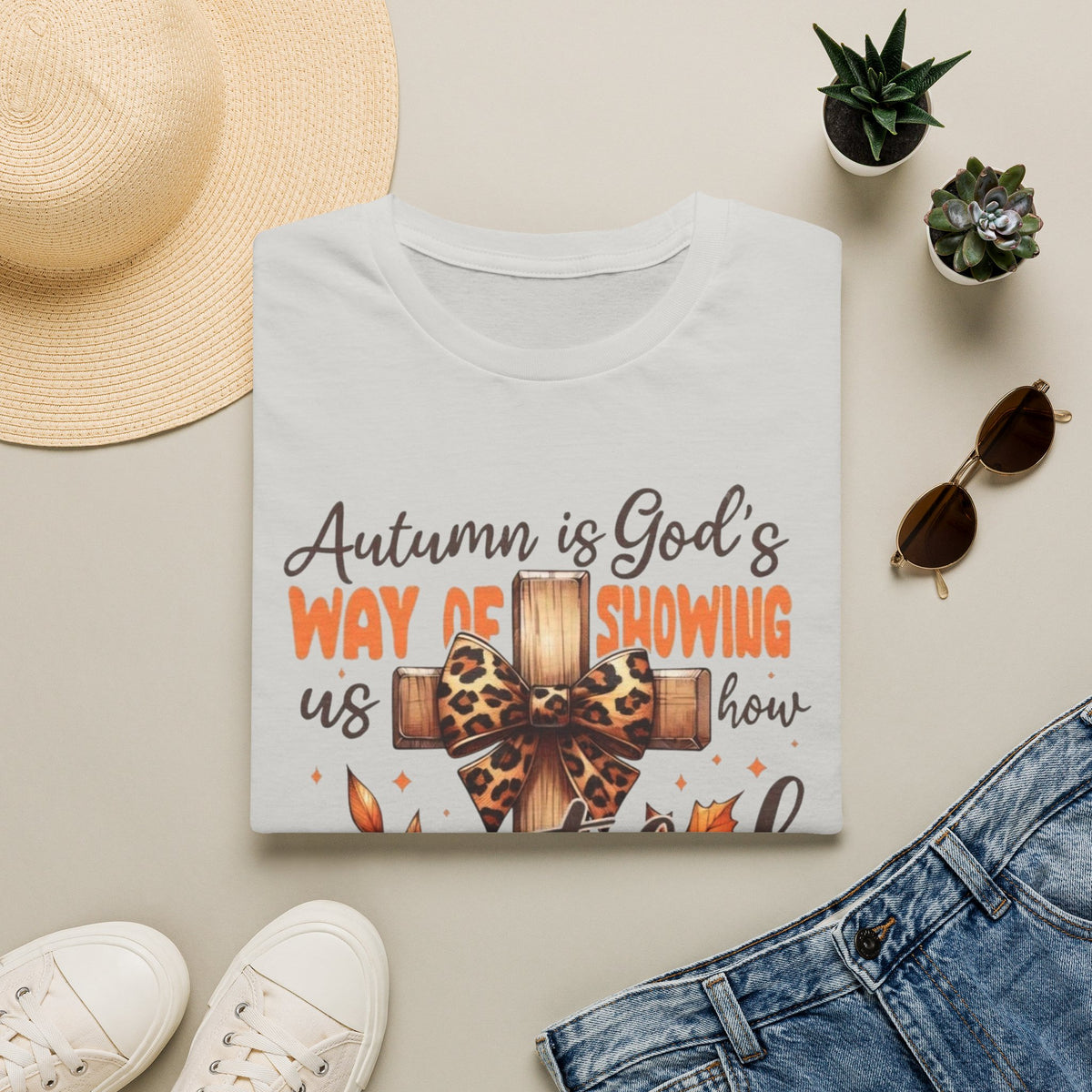 Autumn Is God’s Way T-Shirt — Leopard Cross Fall Faith Tee
