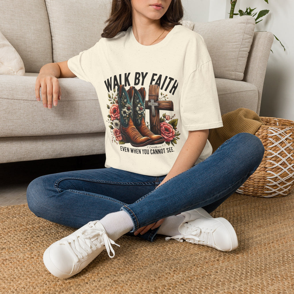 Walk By Faith T-Shirt — Western Boots & Cross Floral Christian Tee