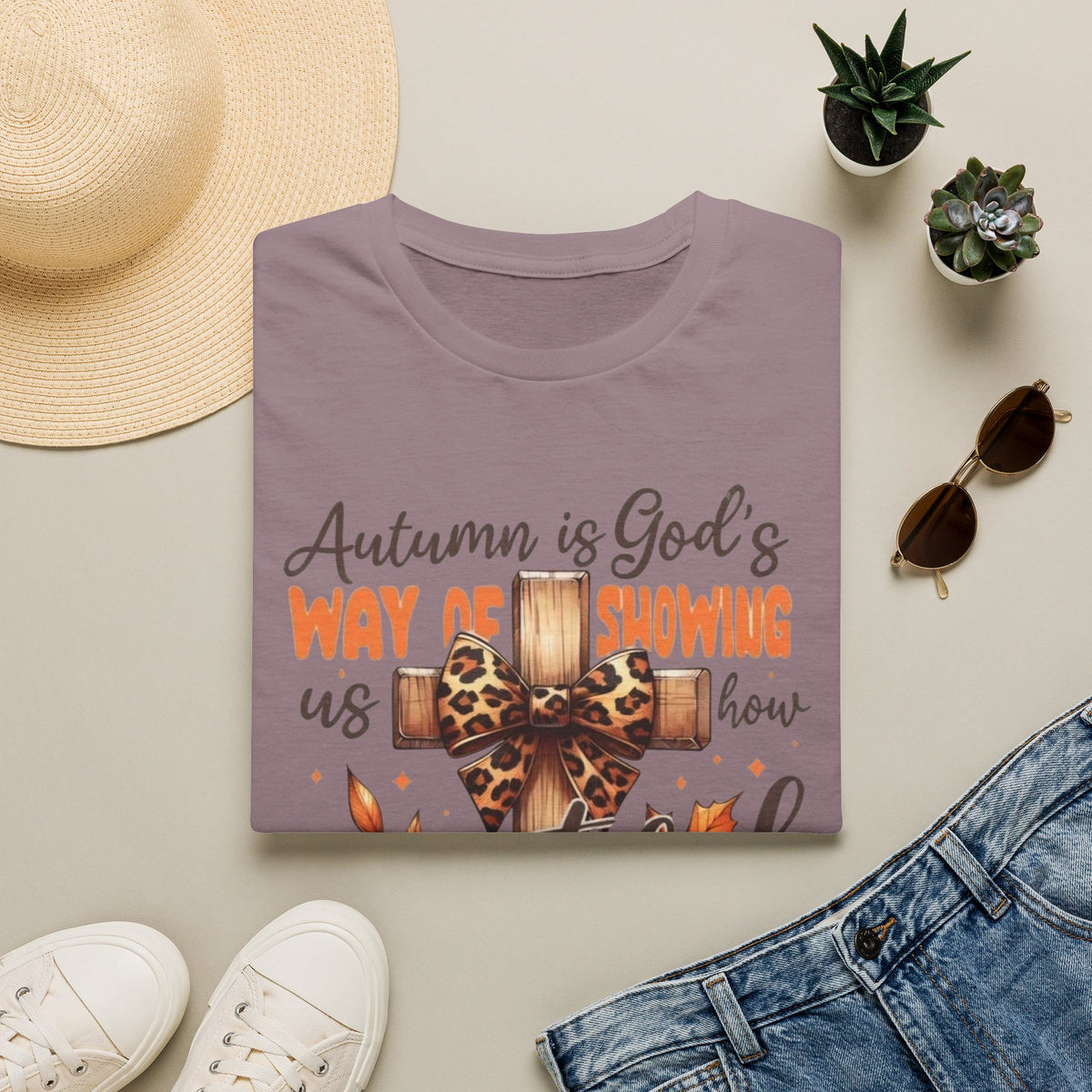 Autumn Is God’s Way T-Shirt — Leopard Cross Fall Faith Tee
