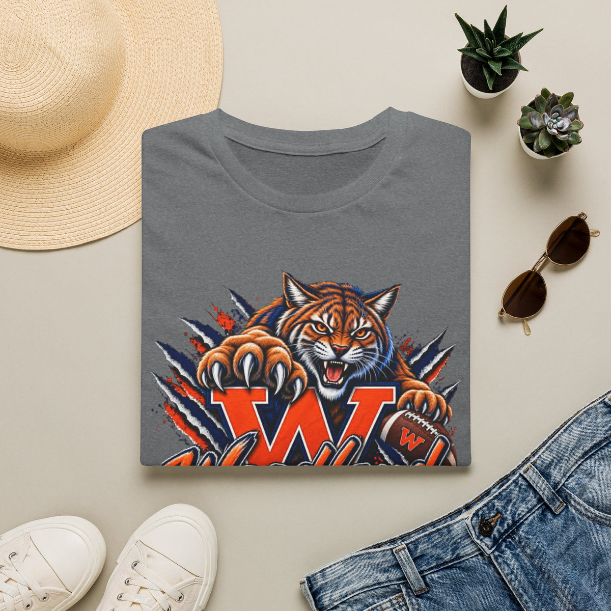 Bobcats High School T-Shirt — Woodland 'W' Mascot Tiger Design