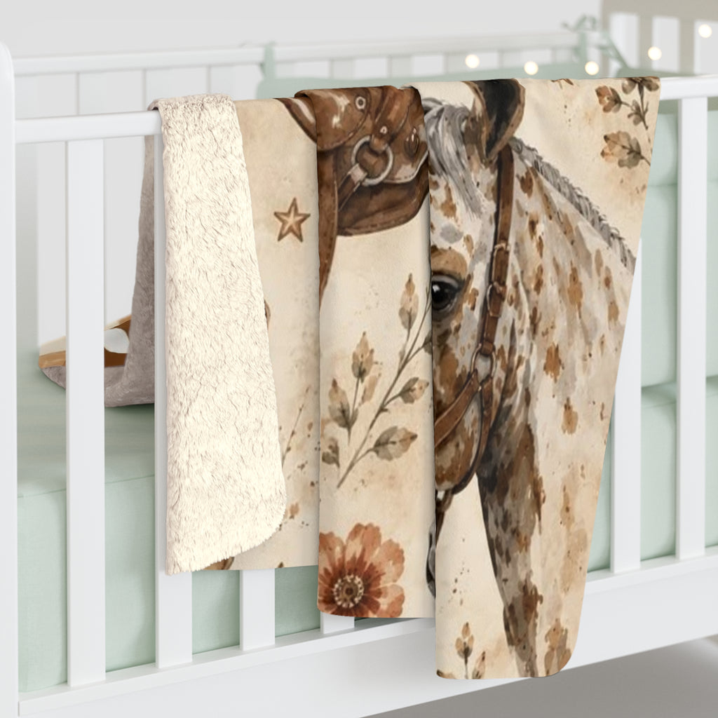 Cowboy Horse Sherpa Blanket - Western Boots, Saddles & Horses Throw