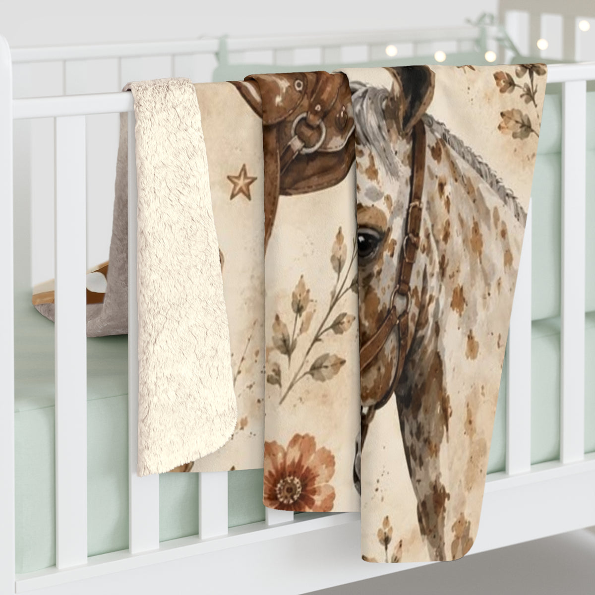Cowboy Horse Sherpa Blanket - Western Boots, Saddles & Horses Throw