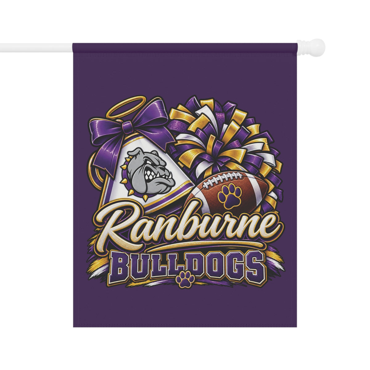 Ranburne Bulldogs Garden Flag — Purple Football Cheerleader Paw Yard Banner
