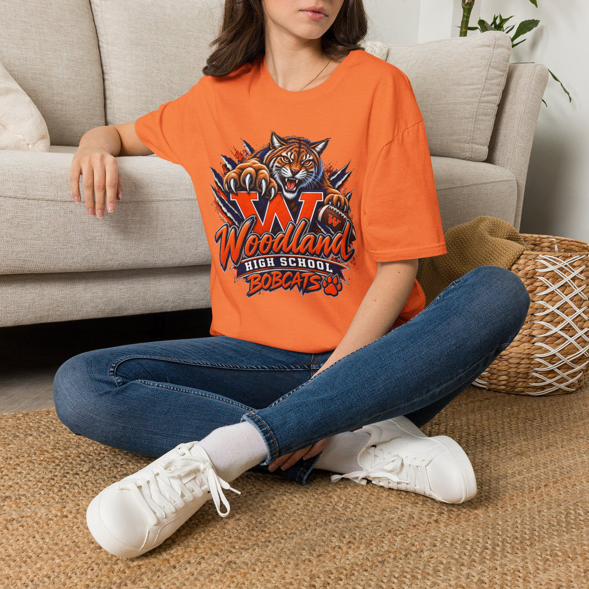 Bobcats High School T-Shirt — Woodland 'W' Mascot Tiger Design