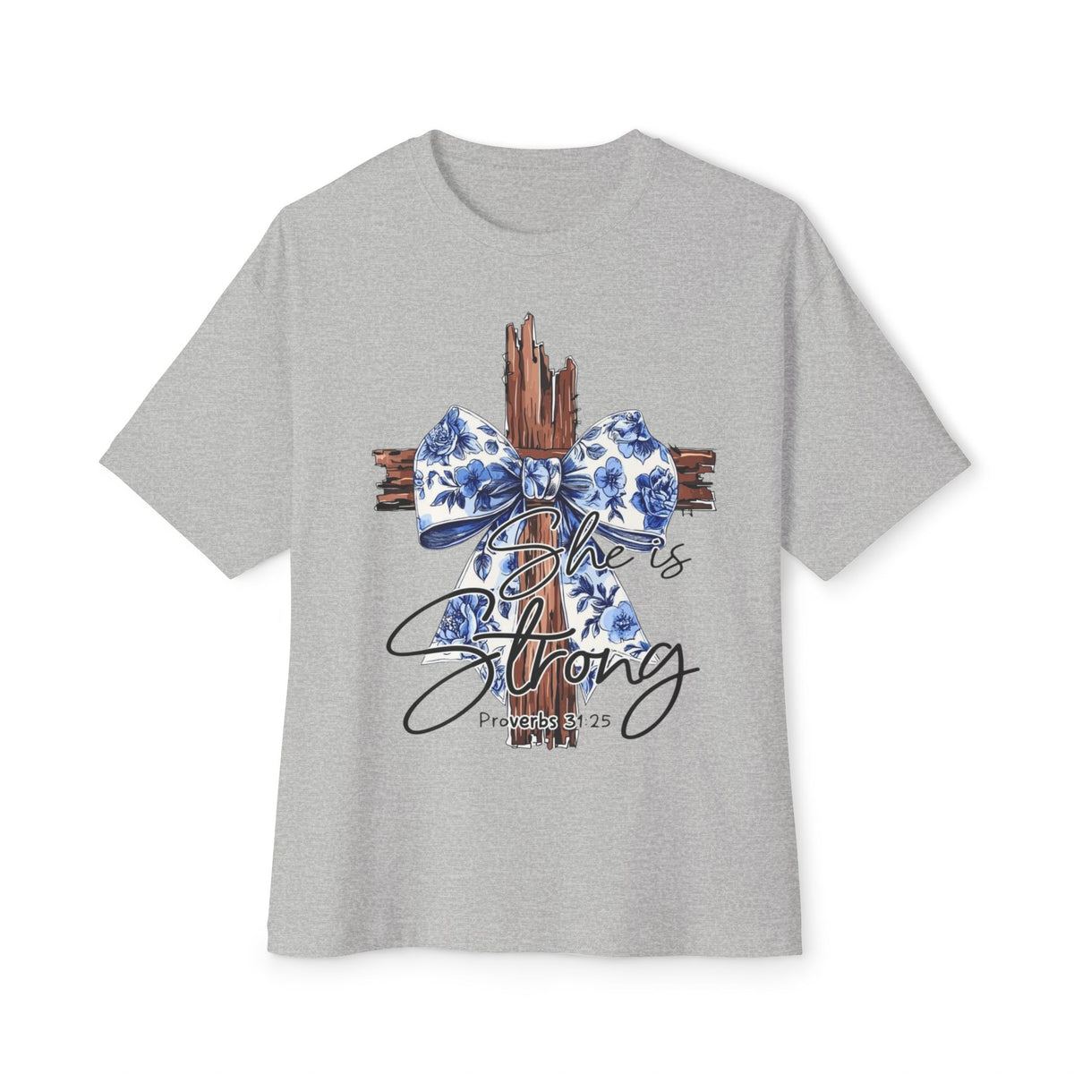 Cross & Bow Tee - Jesus Is Strong Graphic Oversized T-Shirt