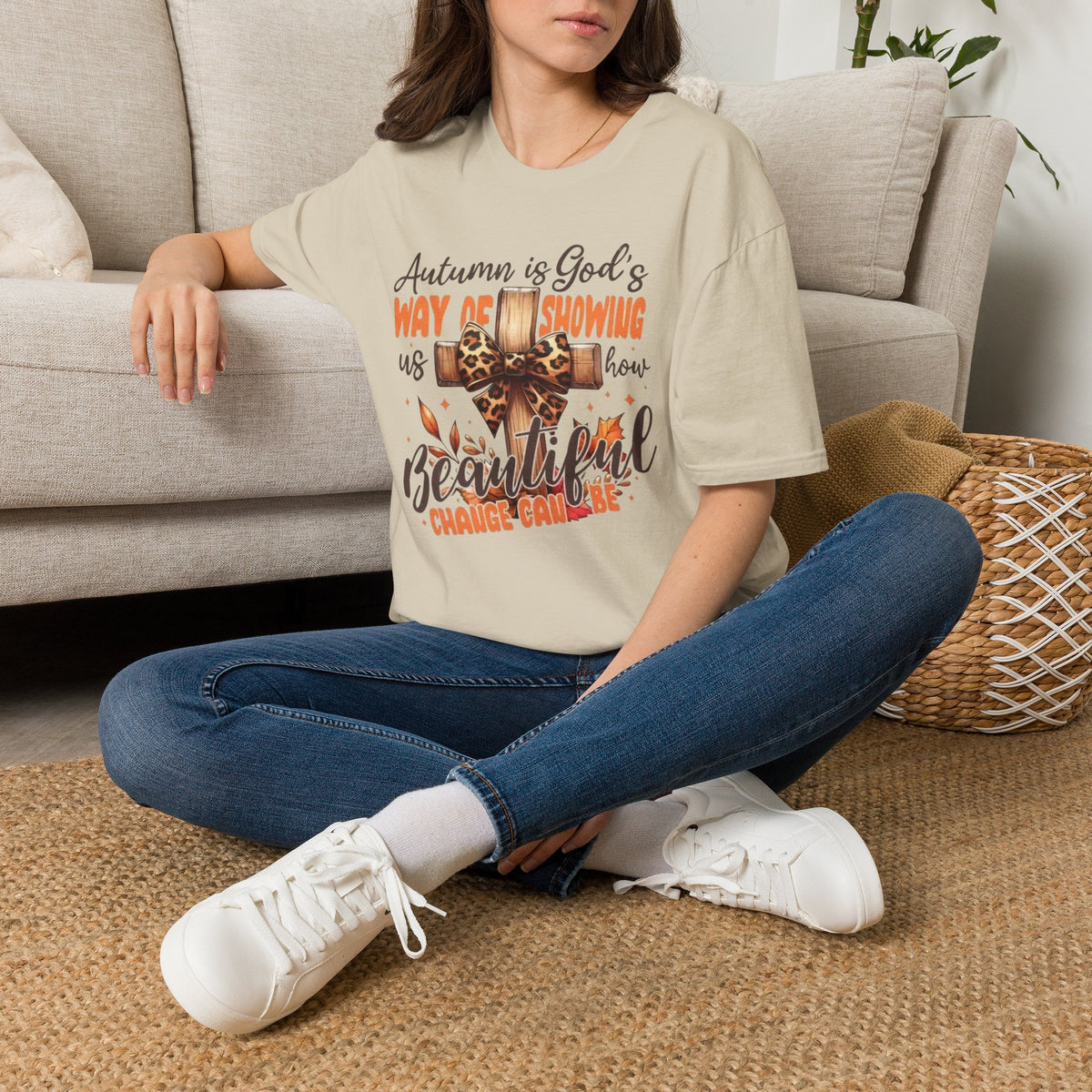 Autumn Is God’s Way T-Shirt — Leopard Cross Fall Faith Tee