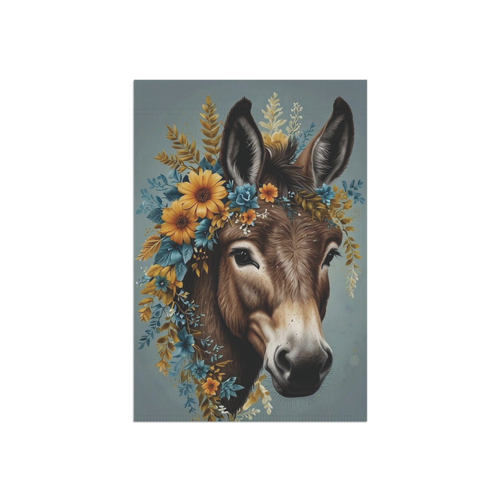 Donkey with Floral Wreath Garden Flag — Rustic Farmhouse Garden Banner