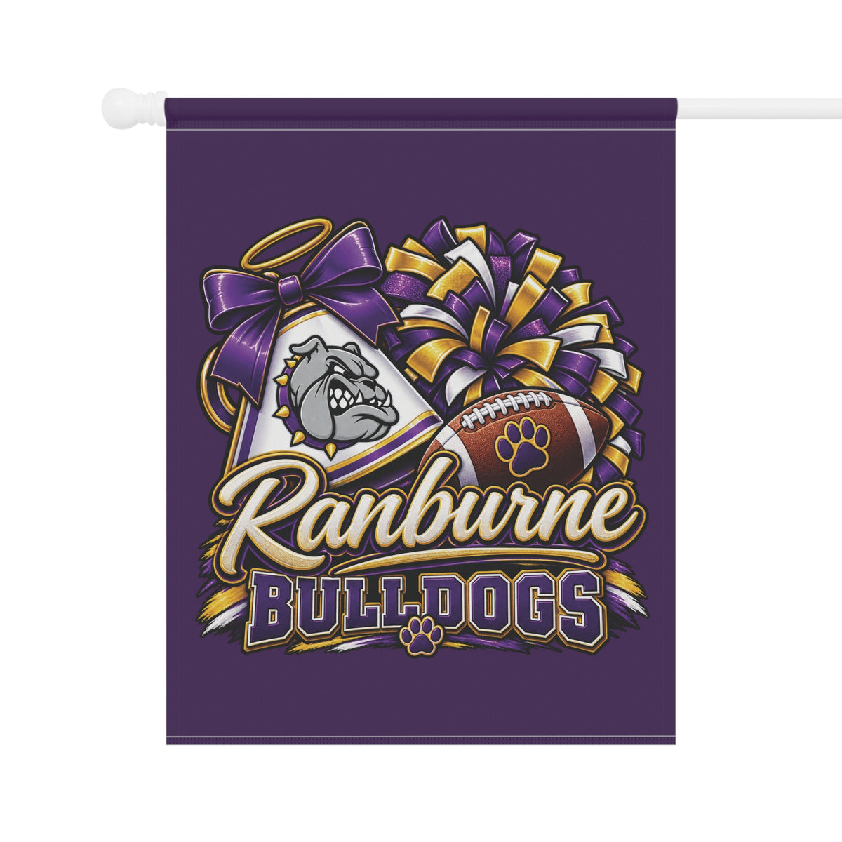 Ranburne Bulldogs Garden Flag — Purple Football Cheerleader Paw Yard Banner