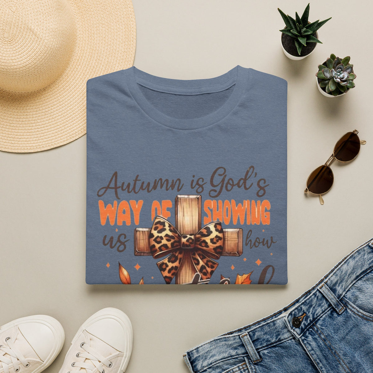 Autumn Is God’s Way T-Shirt — Leopard Cross Fall Faith Tee