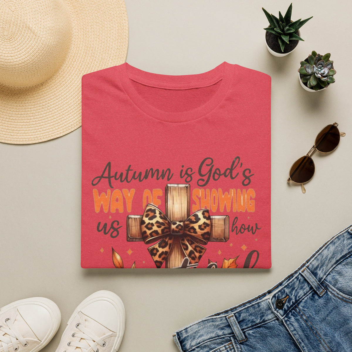 Autumn Is God’s Way T-Shirt — Leopard Cross Fall Faith Tee