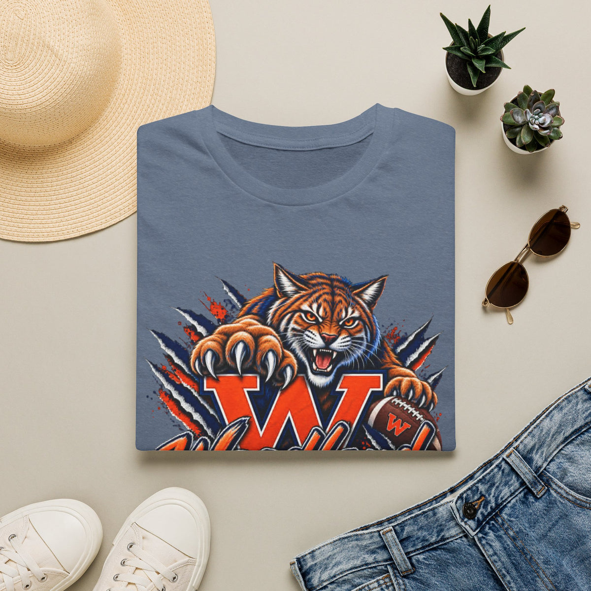 Bobcats High School T-Shirt — Woodland 'W' Mascot Tiger Design