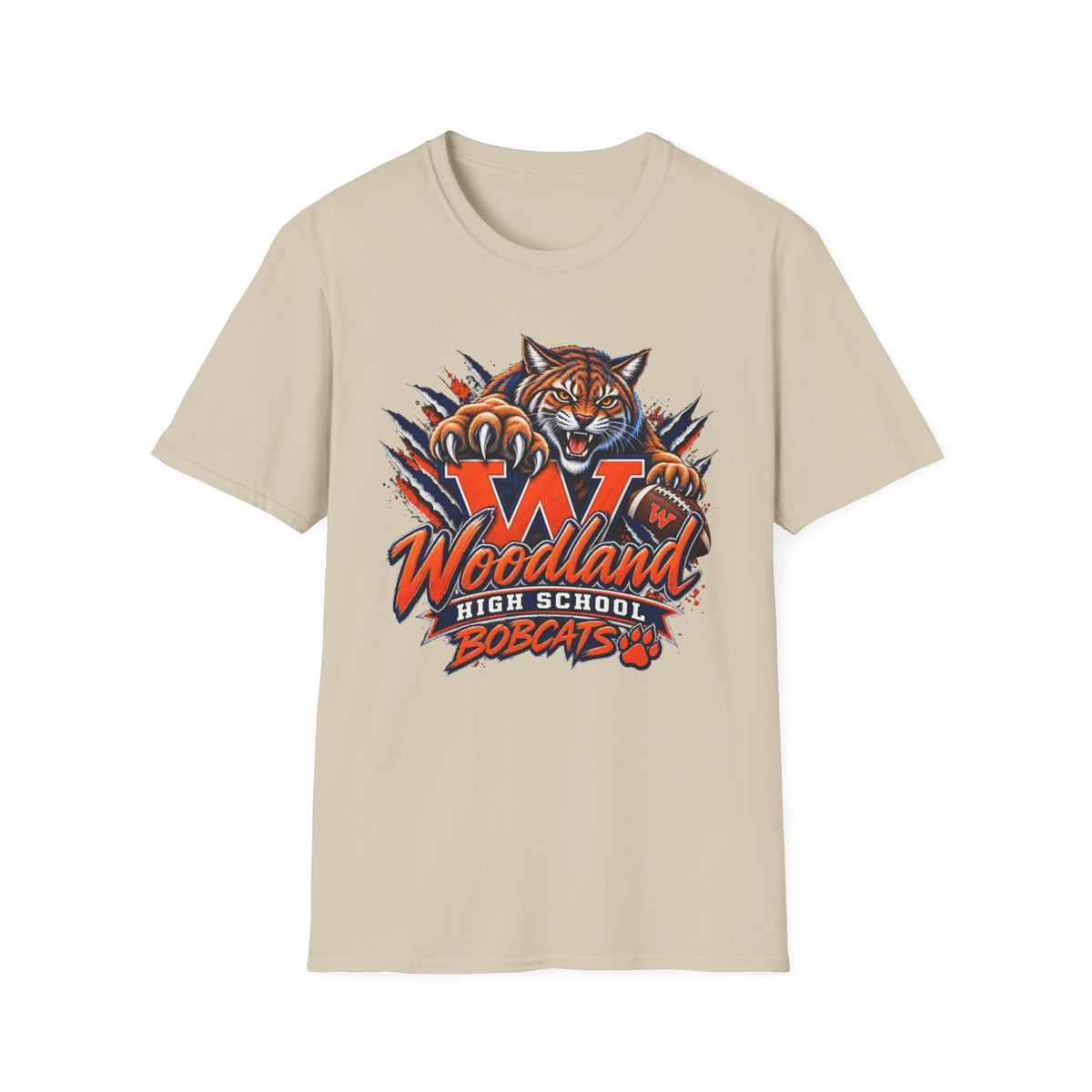 Bobcats High School T-Shirt — Woodland 'W' Mascot Tiger Design