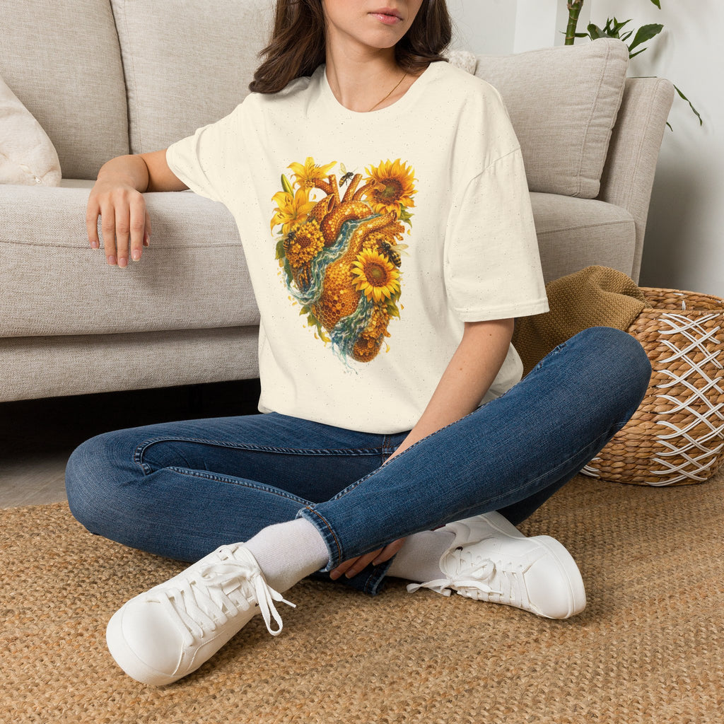 Sunflower Heart with water flowing T-Shirt — Floral  Graphic Tee
