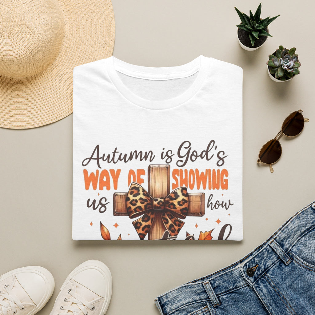 Autumn Is God’s Way T-Shirt — Leopard Cross Fall Faith Tee