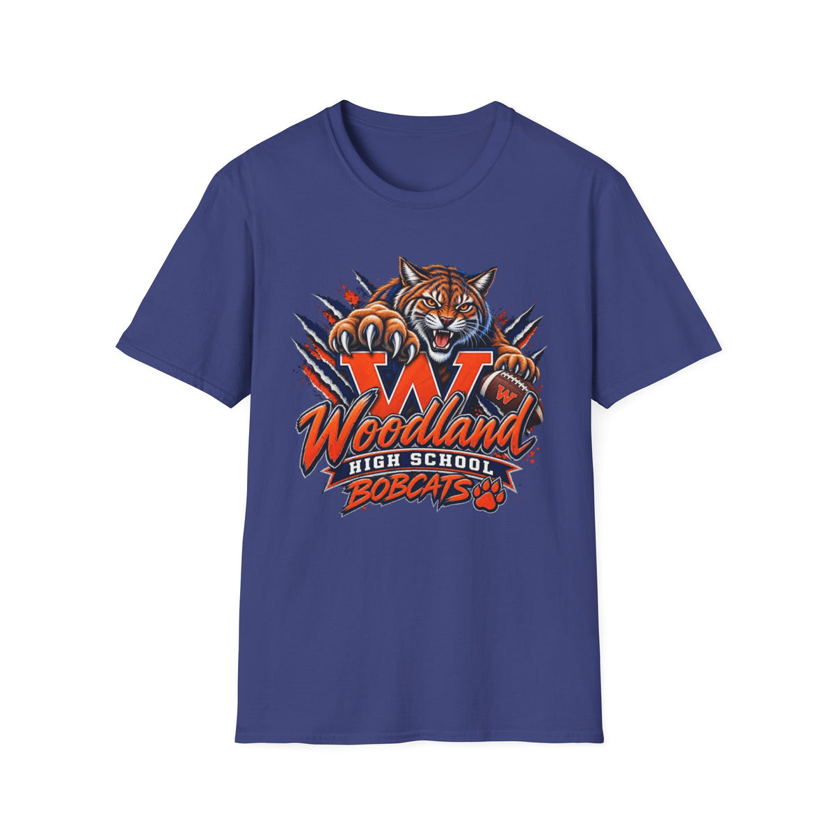 Bobcats High School T-Shirt — Woodland 'W' Mascot Tiger Design
