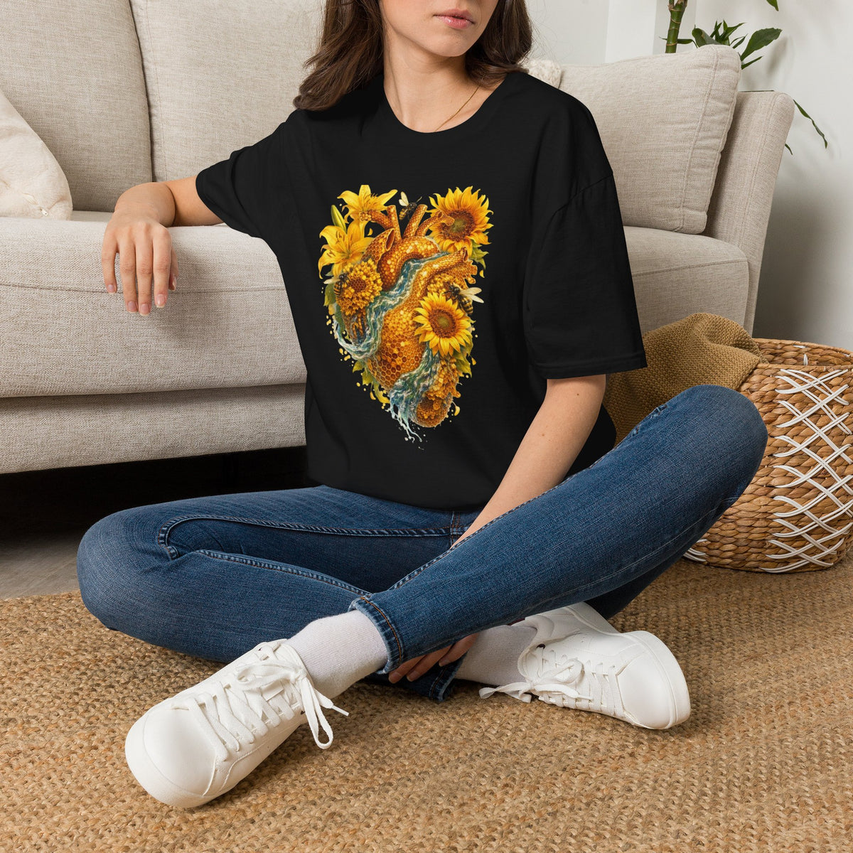 Sunflower Heart with water flowing T-Shirt — Floral  Graphic Tee