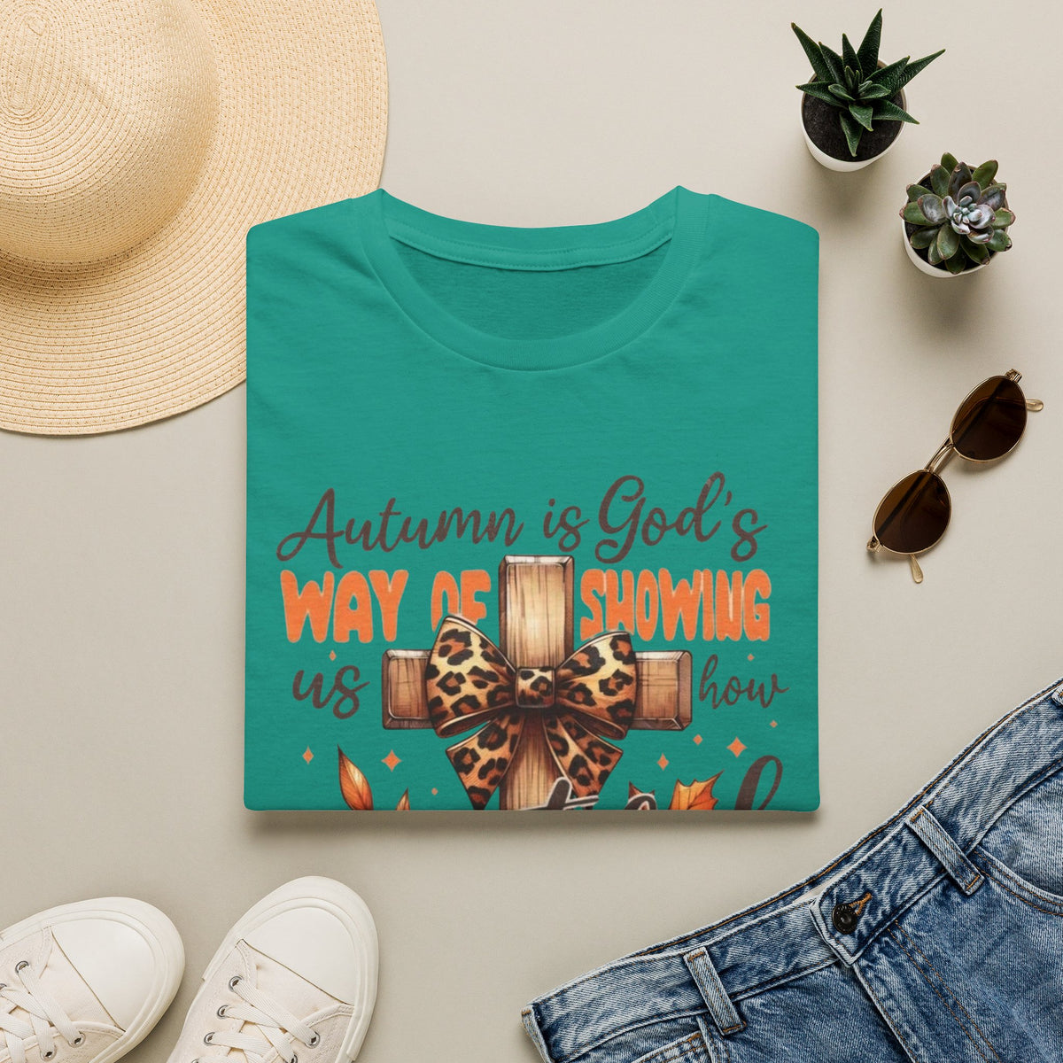 Autumn Is God’s Way T-Shirt — Leopard Cross Fall Faith Tee