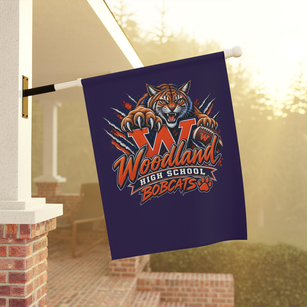 Woodland Bobcats Garden Flag — High School Mascot House Banner