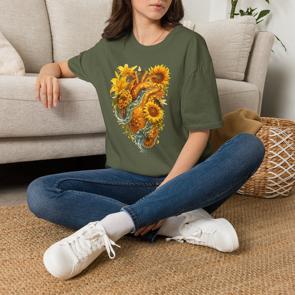 Sunflower Heart with water flowing T-Shirt — Floral  Graphic Tee