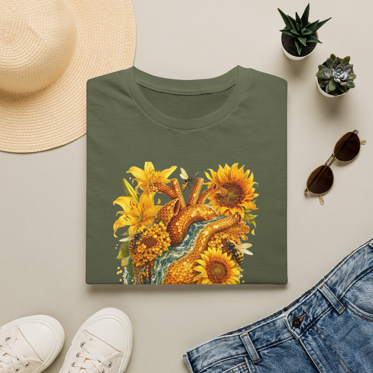 Sunflower Heart with water flowing T-Shirt — Floral  Graphic Tee