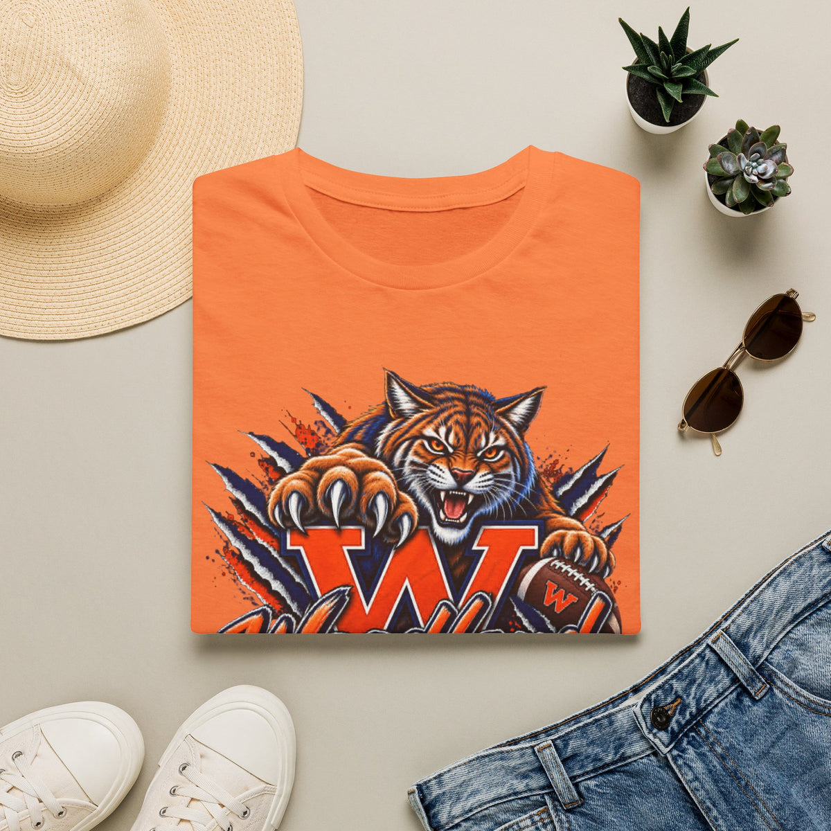 Bobcats High School T-Shirt — Woodland 'W' Mascot Tiger Design
