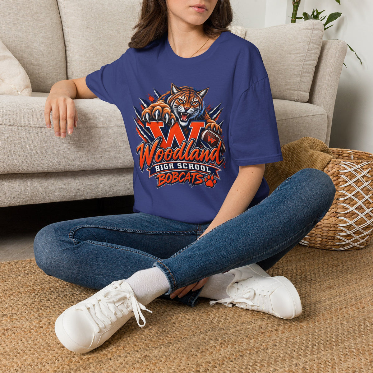 Bobcats High School T-Shirt — Woodland 'W' Mascot Tiger Design