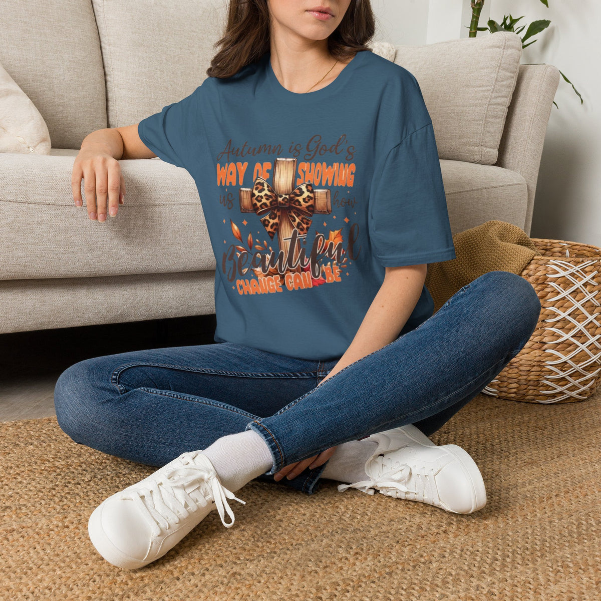 Autumn Is God’s Way T-Shirt — Leopard Cross Fall Faith Tee