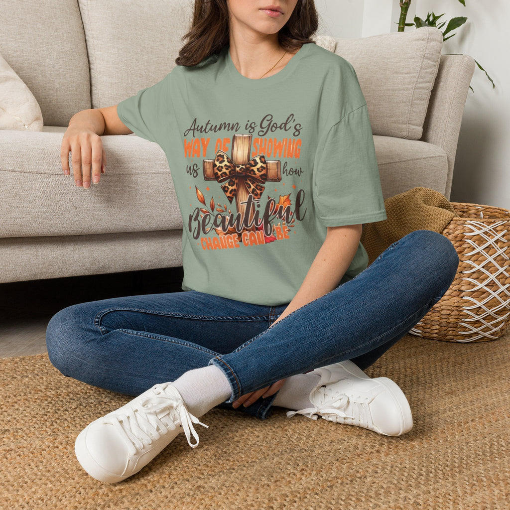 Autumn Is God’s Way T-Shirt — Leopard Cross Fall Faith Tee