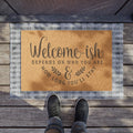 Doormat — “Welcome-ish Depends on Who You Are & How Long You’ll Stay” Funny Porch Mat