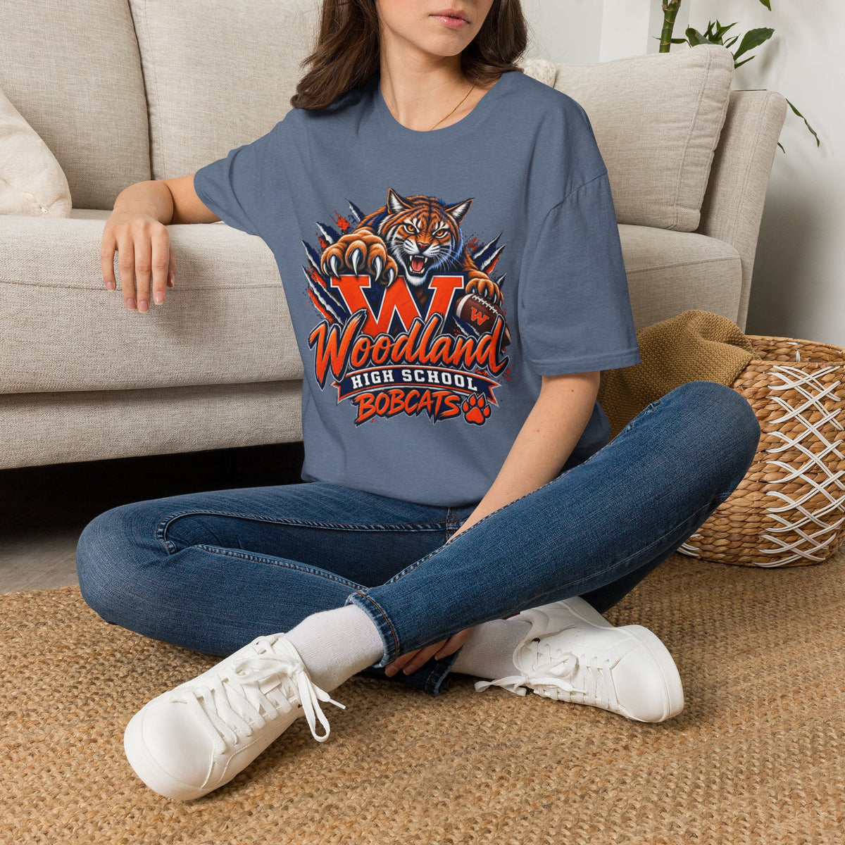 Bobcats High School T-Shirt — Woodland 'W' Mascot Tiger Design
