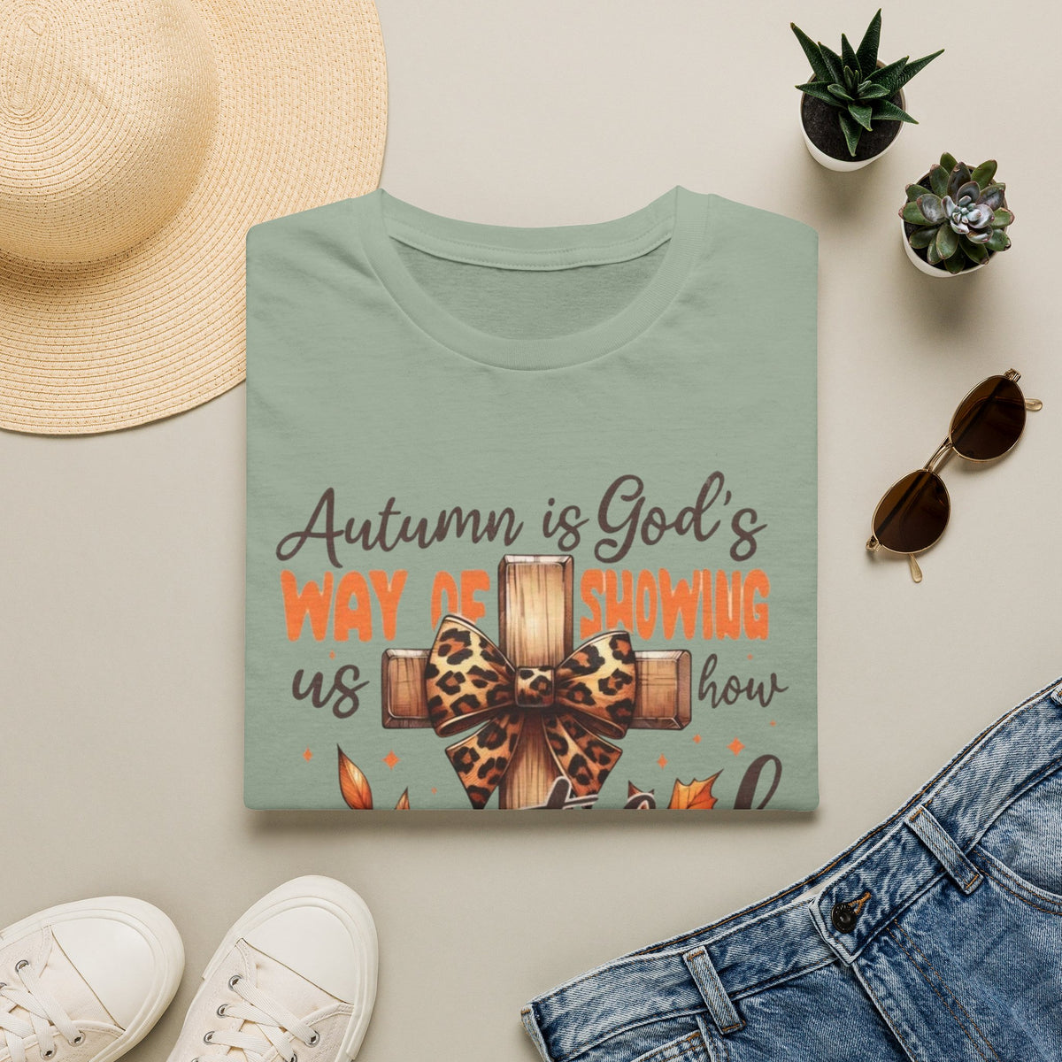 Autumn Is God’s Way T-Shirt — Leopard Cross Fall Faith Tee