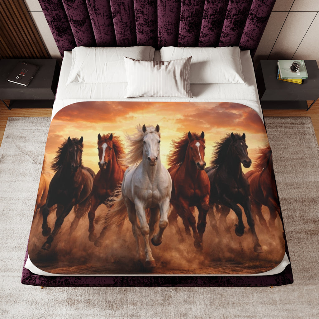 Running Horses Sherpa Blanket — Cozy Wild Horse Fleece Throw