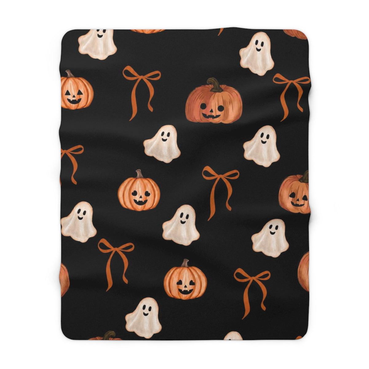 Halloween Sherpa Blanket — Cute Ghosts & Jack-o'-Lanterns Fleece Throw