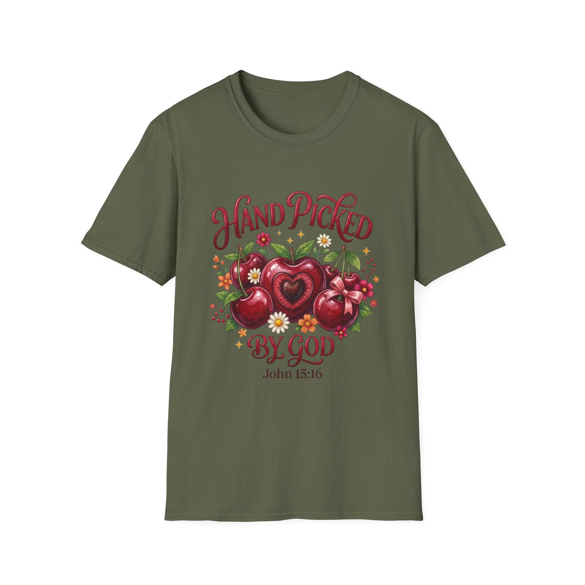 T-Shirt — "Hand Picked by God" Floral Faith Tee (John 15:16)