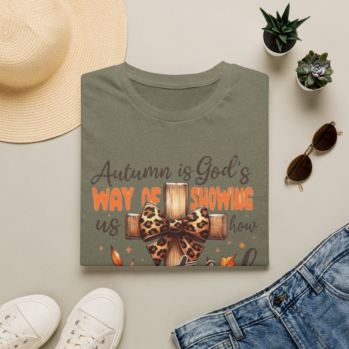 Autumn Is God’s Way T-Shirt — Leopard Cross Fall Faith Tee