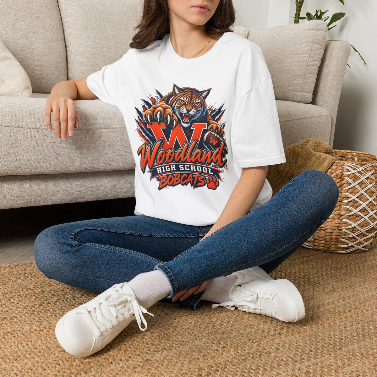 Bobcats High School T-Shirt — Woodland 'W' Mascot Tiger Design