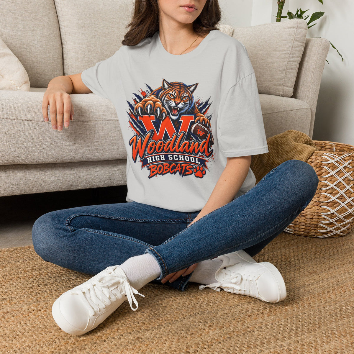 Bobcats High School T-Shirt — Woodland 'W' Mascot Tiger Design