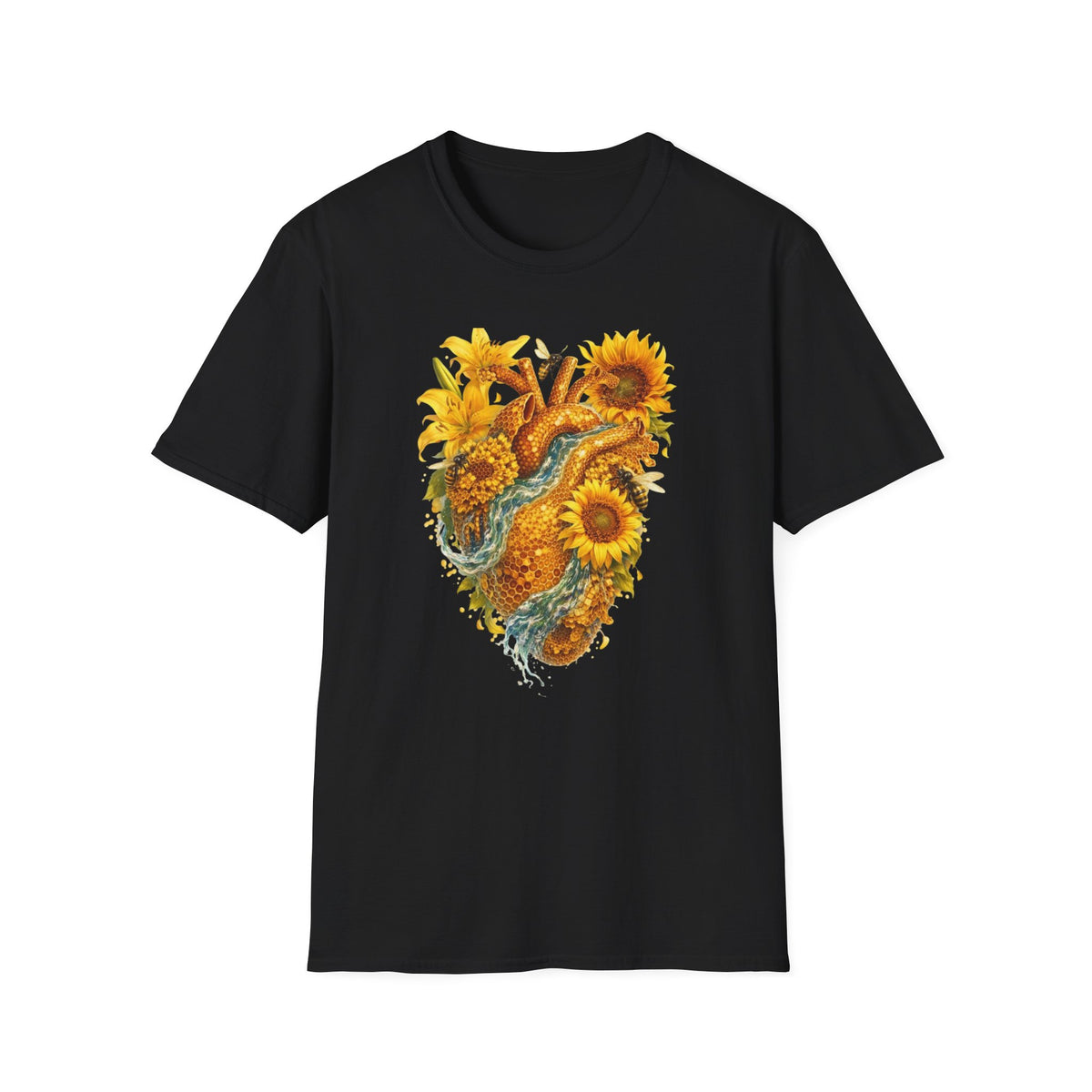 Sunflower Heart with water flowing T-Shirt — Floral  Graphic Tee