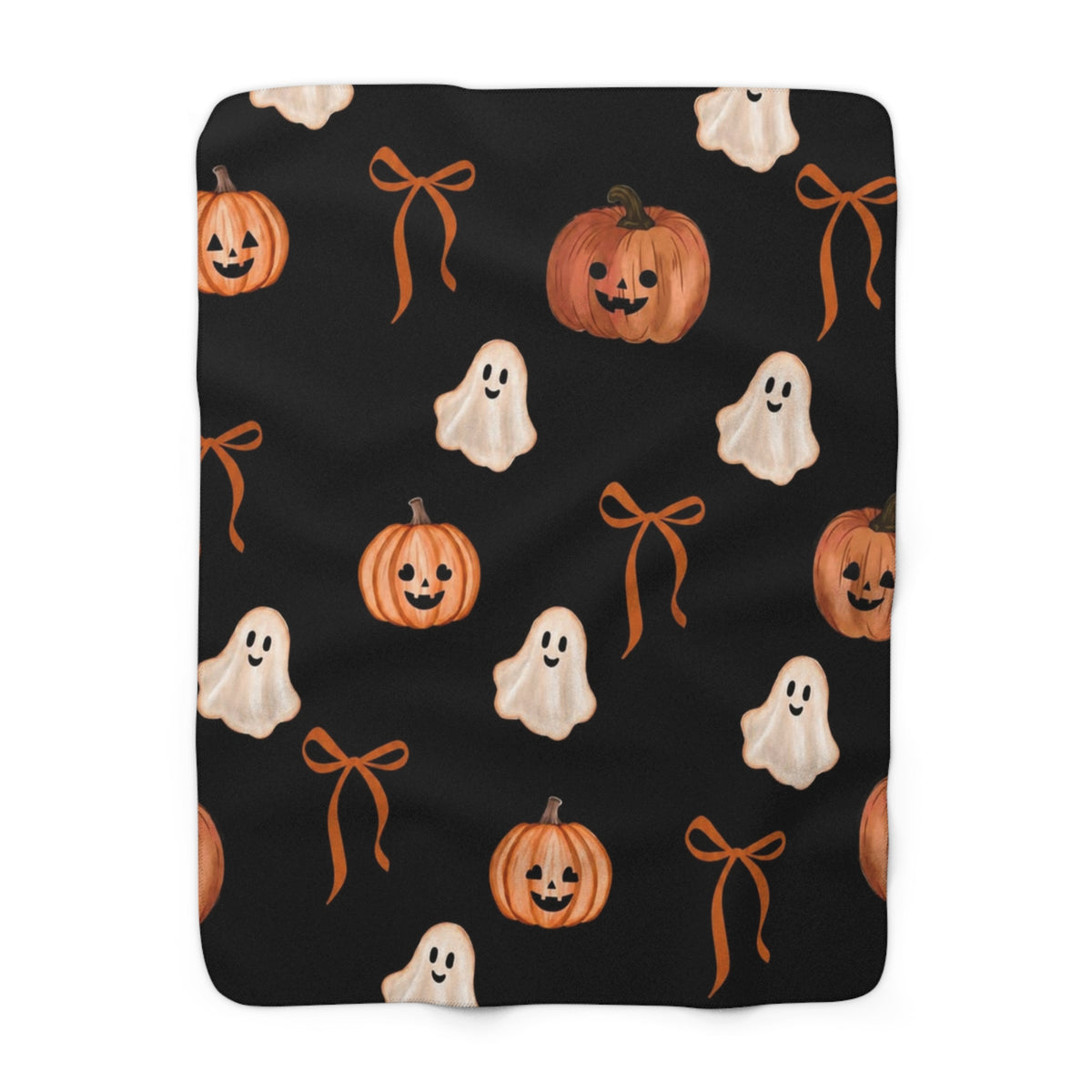 Halloween Sherpa Blanket — Cute Ghosts & Jack-o'-Lanterns Fleece Throw