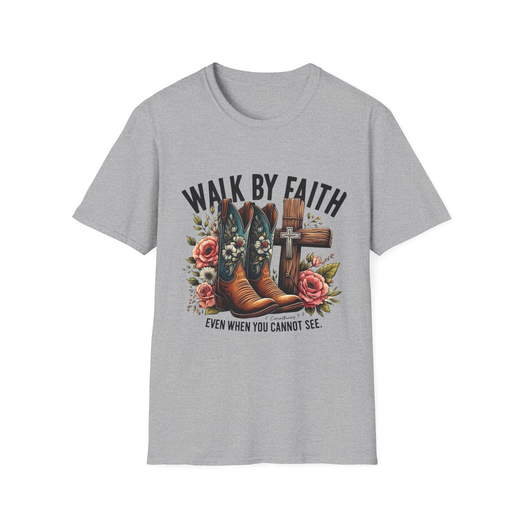 Walk By Faith T-Shirt — Western Boots & Cross Floral Christian Tee
