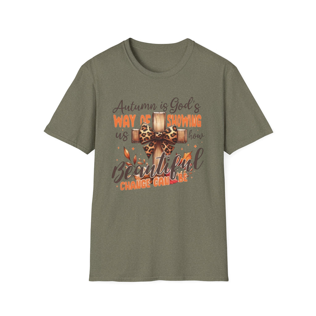 Autumn Is God’s Way T-Shirt — Leopard Cross Fall Faith Tee