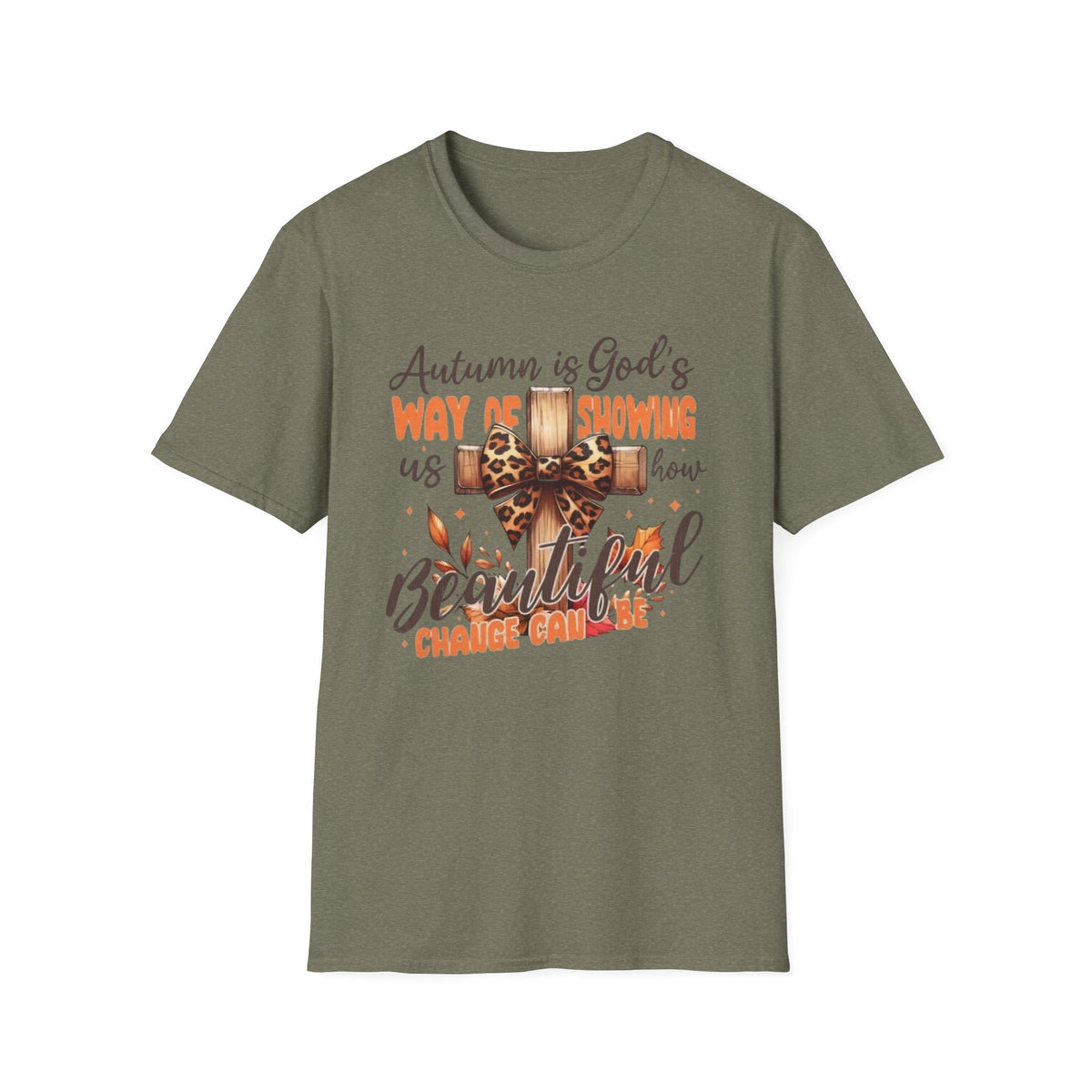 Autumn Is God’s Way T-Shirt — Leopard Cross Fall Faith Tee