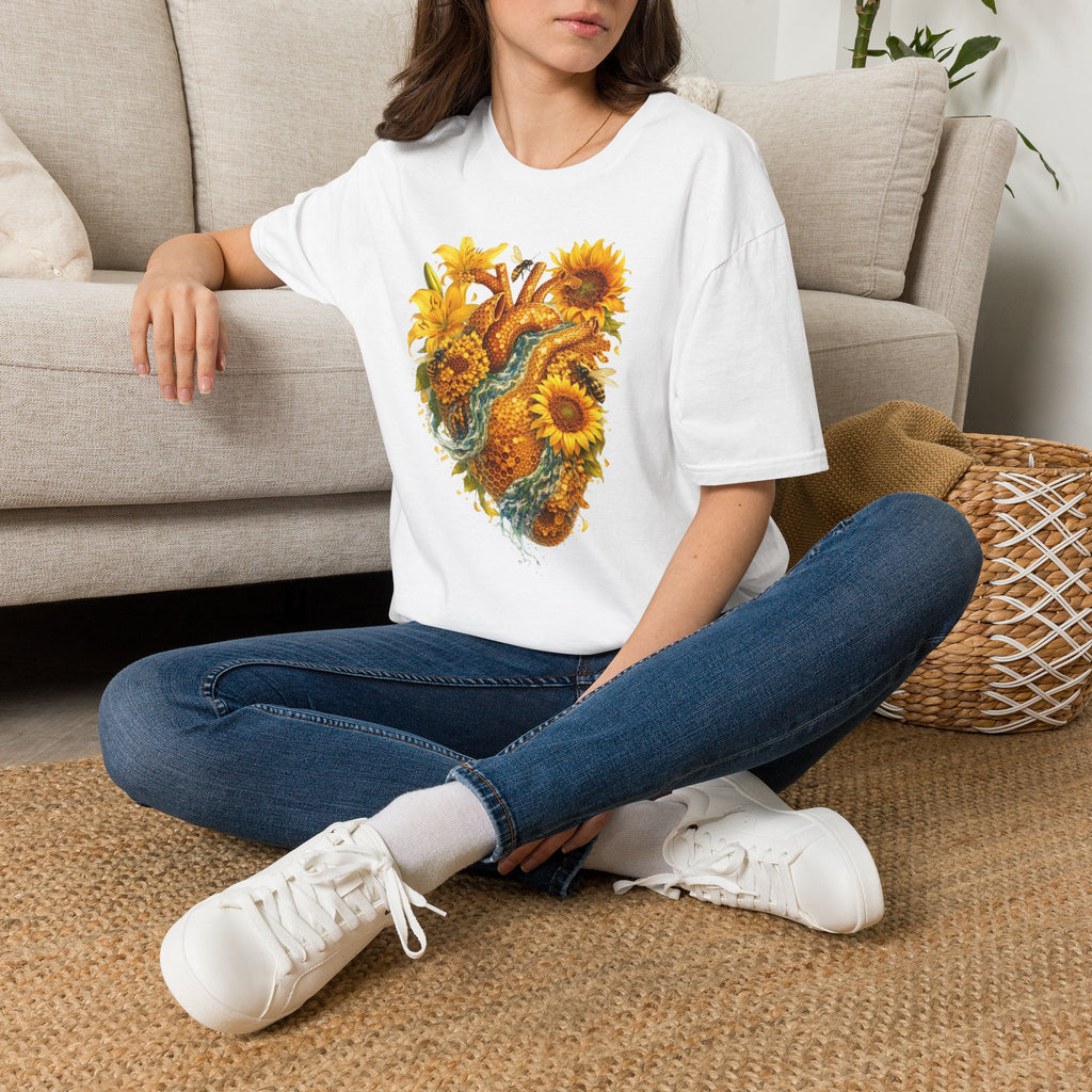 Sunflower Heart with water flowing T-Shirt — Floral  Graphic Tee
