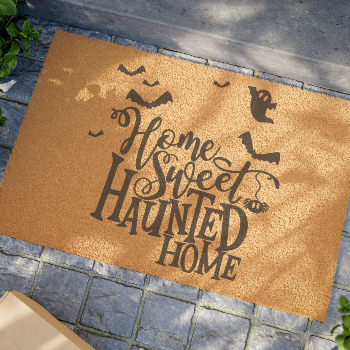 Home Sweet Haunted Home Doormat – Halloween Welcome Mat with Ghosts & Bats