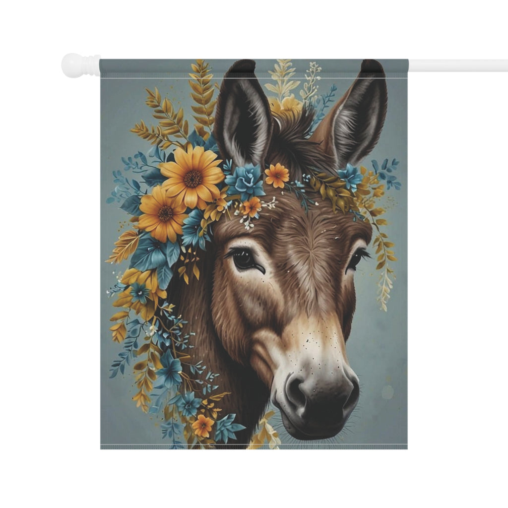Donkey with Floral Wreath Garden Flag — Rustic Farmhouse Garden Banner